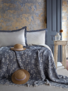 Çift Kişilik Marbella İndigo Yatak Örtüsü Takımı