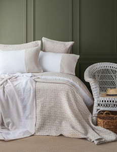 Çift Kişilik Omari Bej Timeless Yatak Örtüsü Nevresim Prime Set