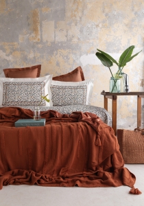 Çift Kişilik Stampino Terracotta Trikolu Battaniyeli Nevresim Takımı