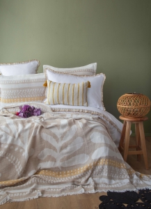 Çift Kişilik Zest Bej Pamuk Yatak Örtüsü Nevresim Seti